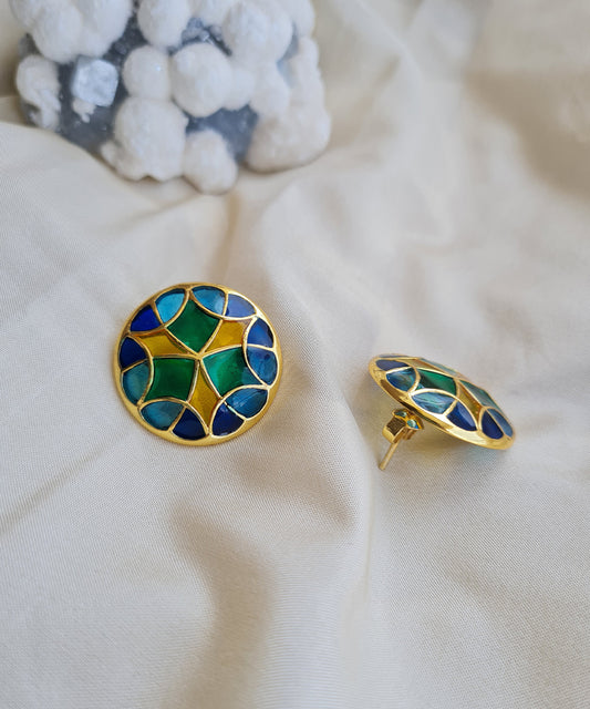 Rama Green Golden Kaleidoscope Stud Earrings