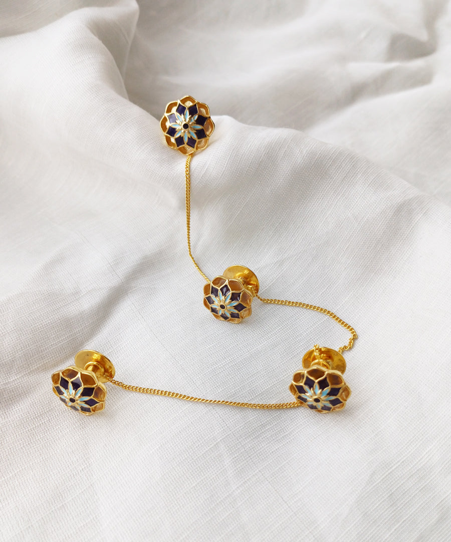 Blue kurta buttons. Set of 4 kurta buttons with chain.