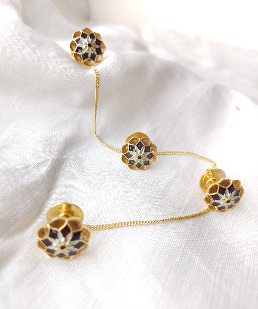 Golden blue kurta buttons.