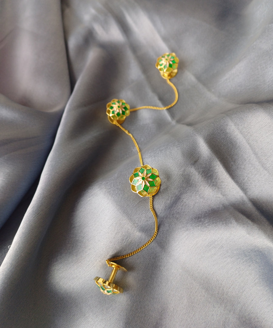 Sterling silver kurta buttons with thick gold plating.