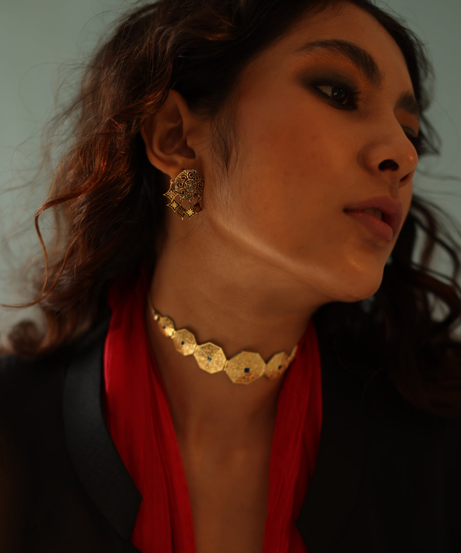 Gaur Kanthi choker necklace 925 Silver handmade gold plated choker necklace from Goonj collection by Manner India.