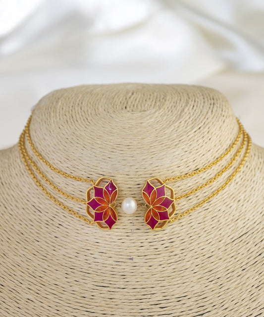 Gul Choker Necklace - Hot Pink and Orange Enamel - Adjustable Chain