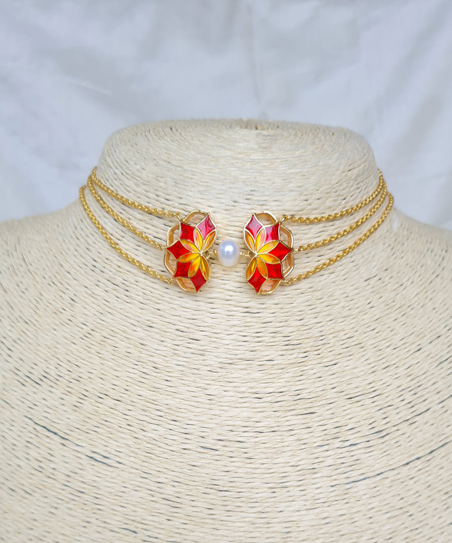 A perfect delicate choker necklace for every occasion. handcrafted silver choker with meenakari details.