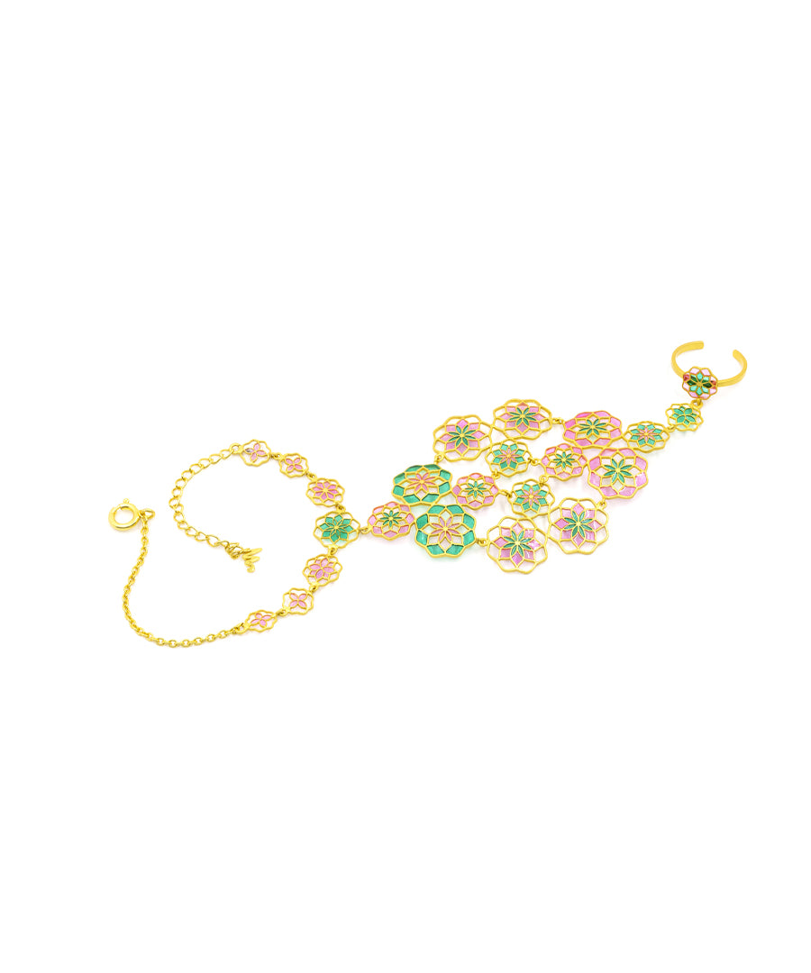 Unique technique of transparent enamel with gold plating handmade in 925 silver bracelet for women.