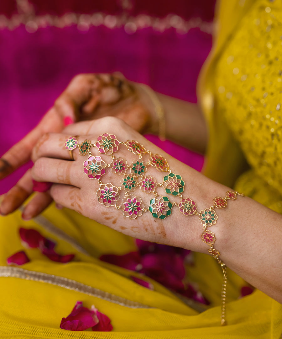 Enamel hathphool silver bracelet from gul collection.