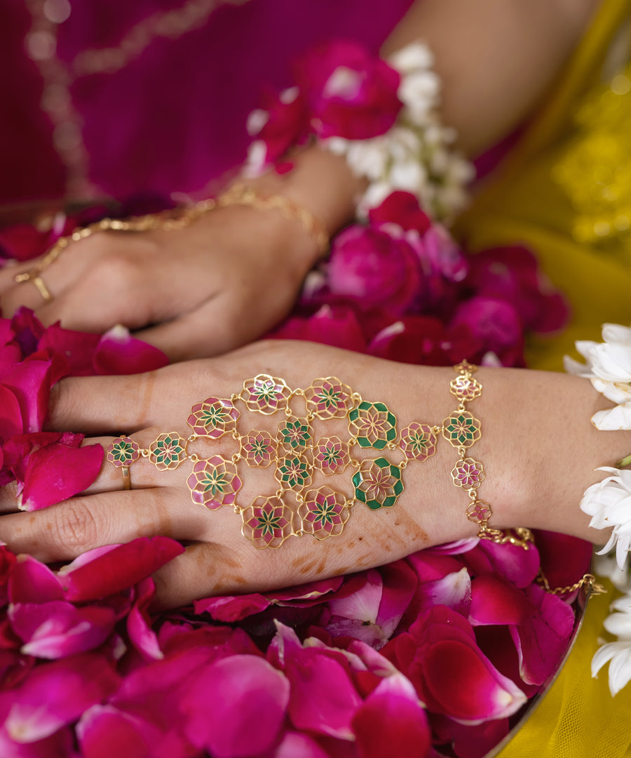 Zuhuur hathphool layered chain bracelet in sterling silver for women.