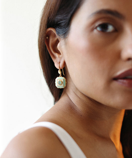 Foggy Green Tranquil Sea Breeze Hook Earrings