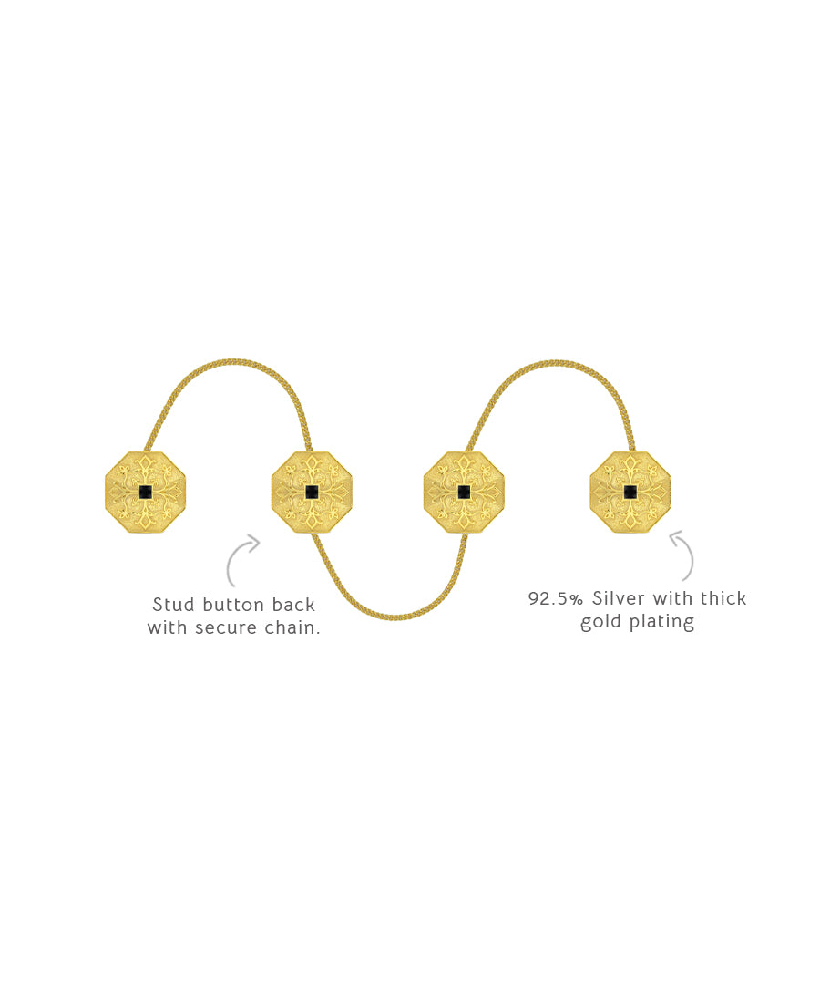 92.5% silver kurta buttons with thick gold plating.