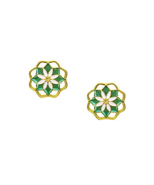 Green Gul Kusum Stud Earrings