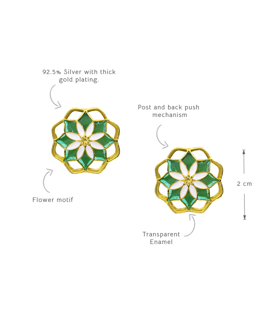 Green Gul Kusum Stud Earrings