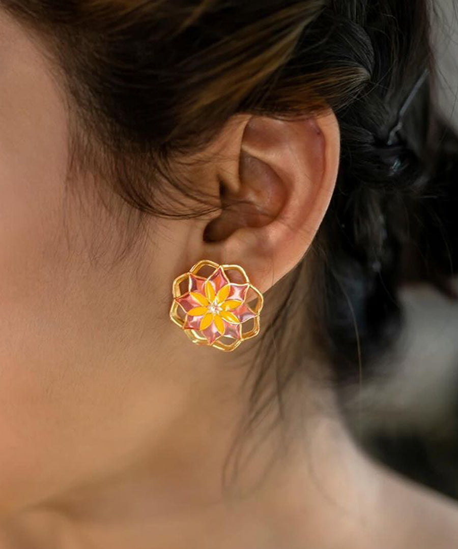 Pink Gul Kusum Stud Earrings