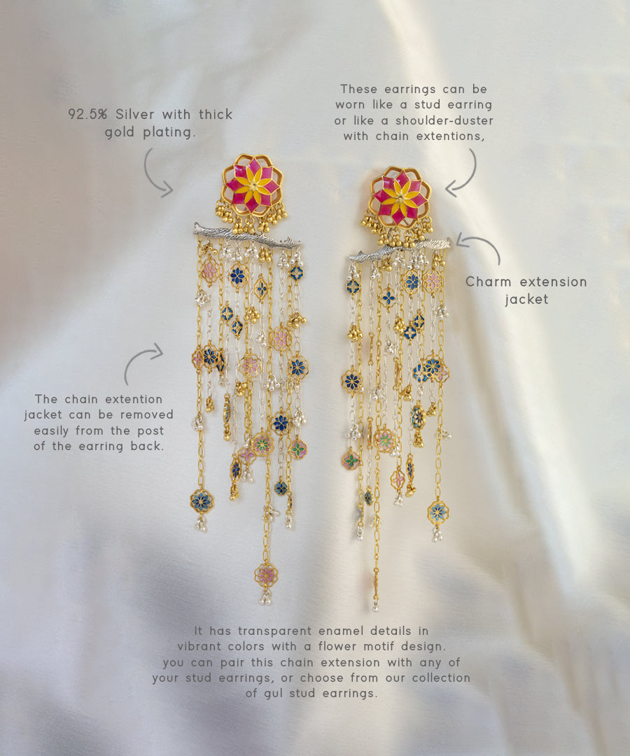 Gul Dangling Gulbaari Chain Earrings with detachable Stud - Two tone Statement Jewelry