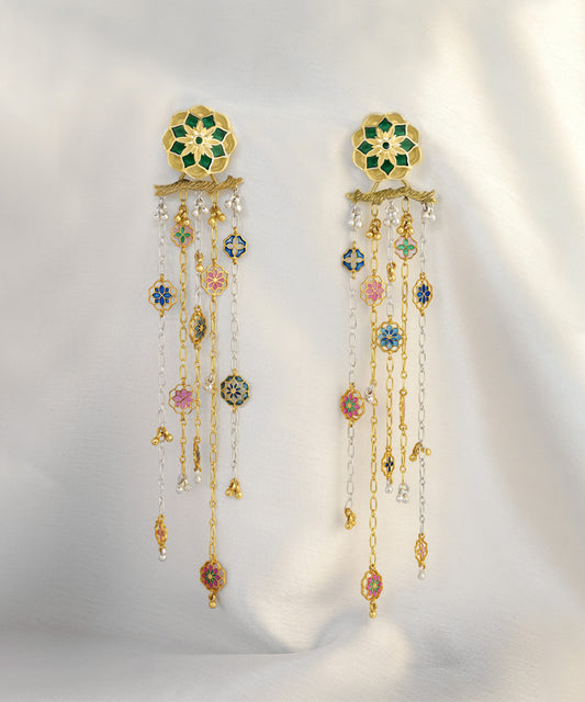 Gul Dangling Chain Earrings Small with detachable Stud - Two tone Statement Jewelry