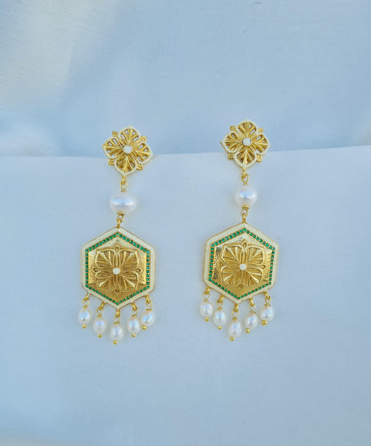 Golden Green Zircon Magnolia Earrings