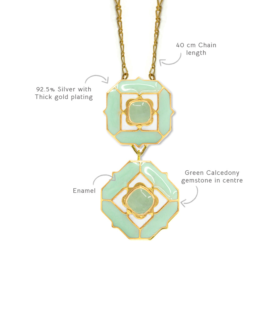 Green calcedony gemstone necklace designs for women.