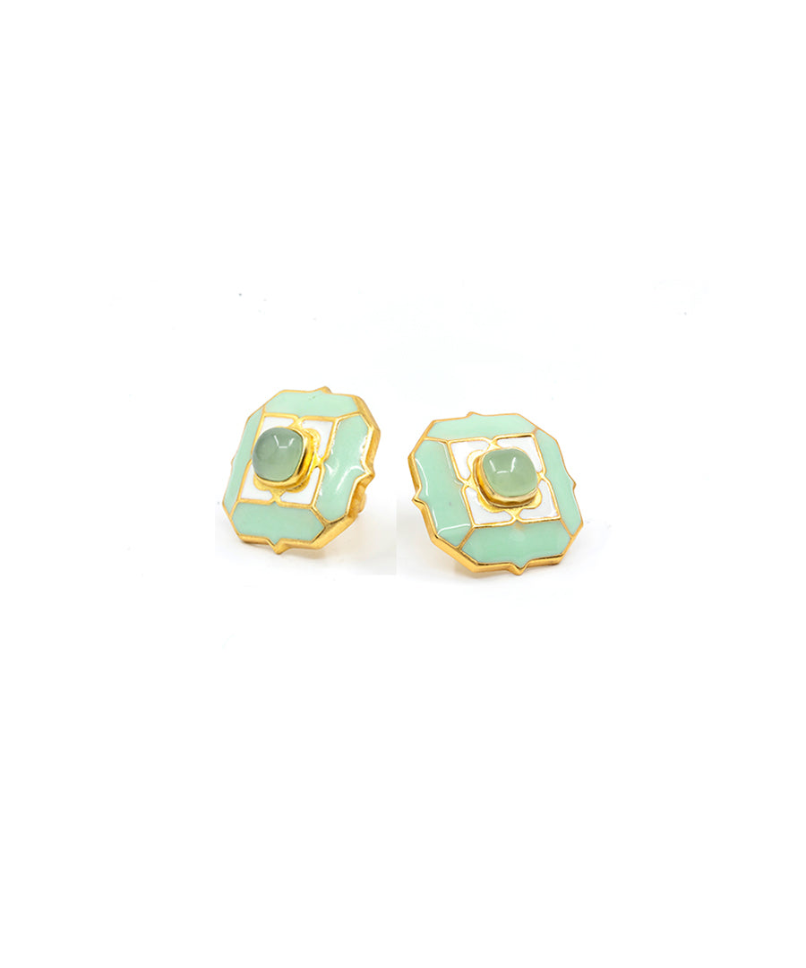 Foggy Green Tranquil Octa Stud Earrings