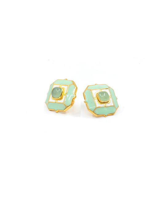 Foggy Green Tranquil Breeze Stud Earrings