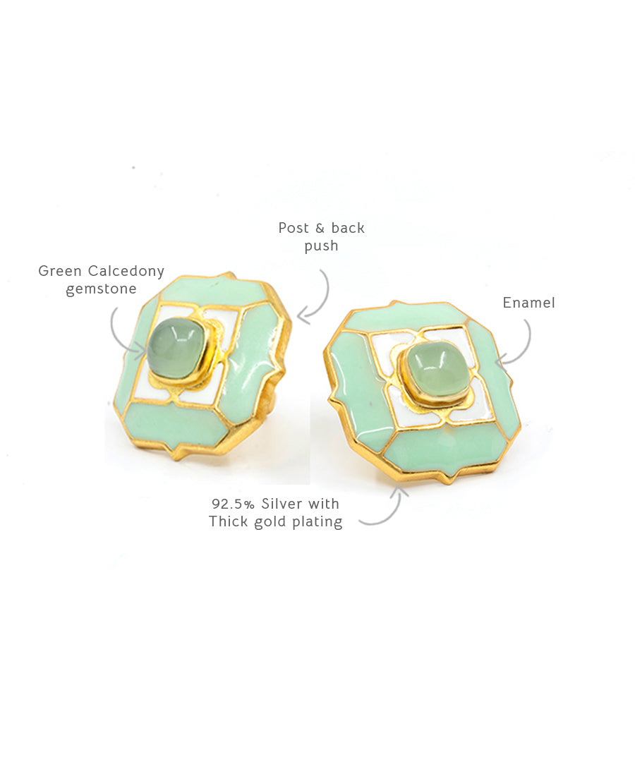 Foggy Green Tranquil Octa Stud Earrings
