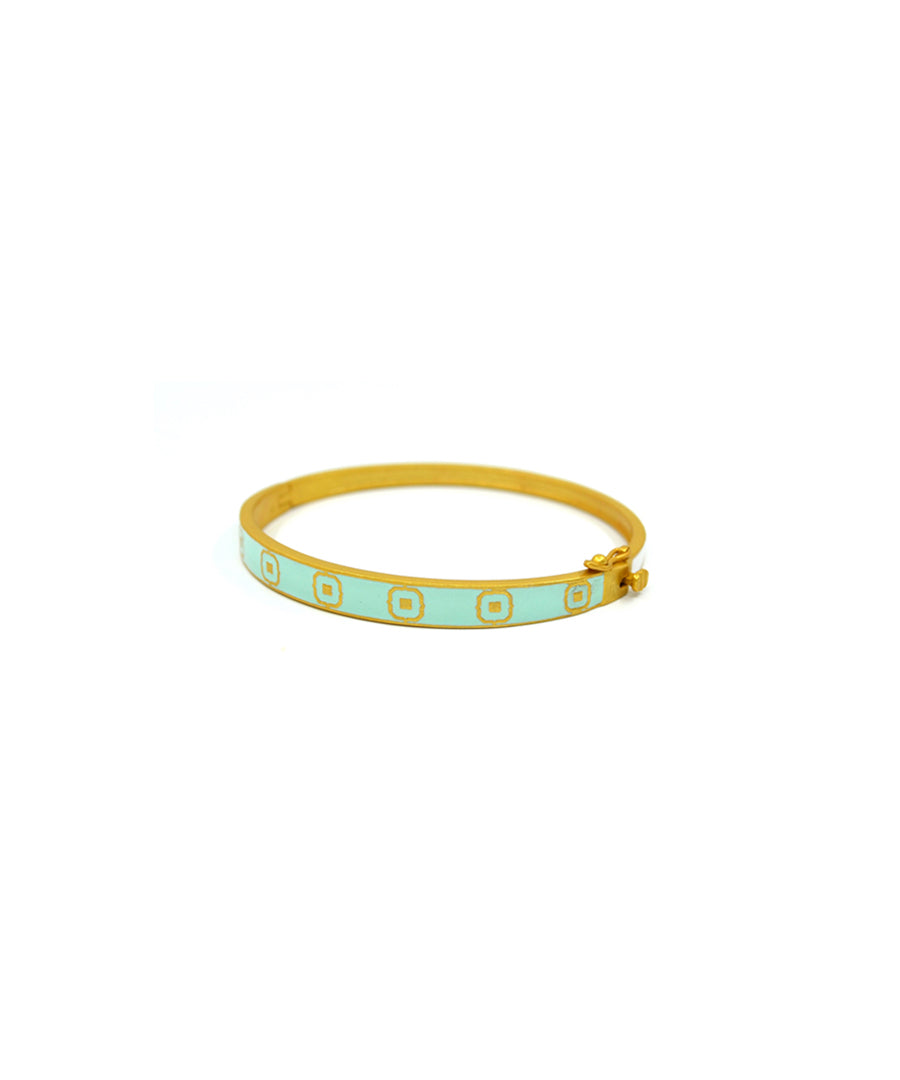 Green enamel bangle bracelet with gold plating.