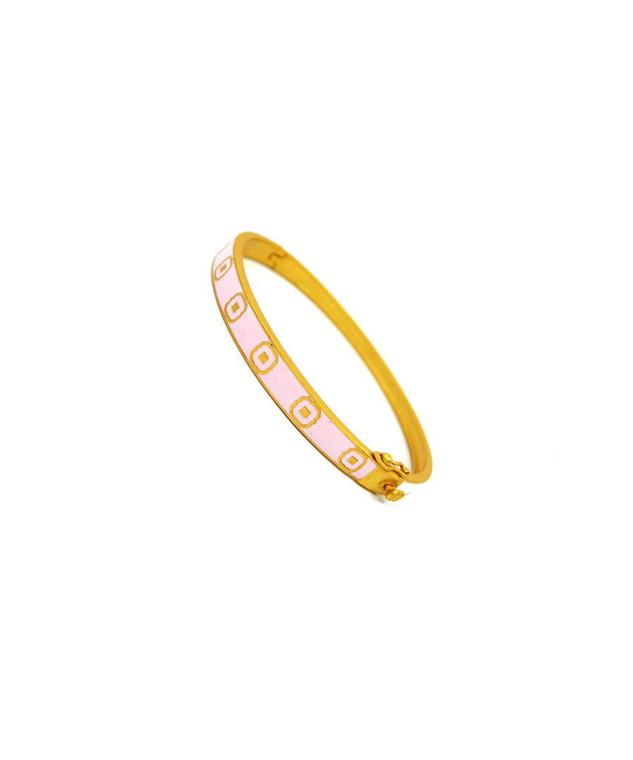 Silver gold plated pink enamel cuff bracelet for women.