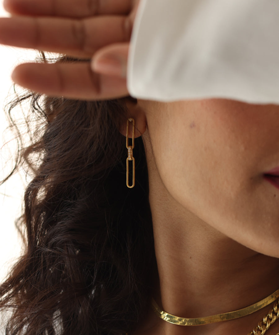 Golden Untamed Paperclip Chain Earrings
