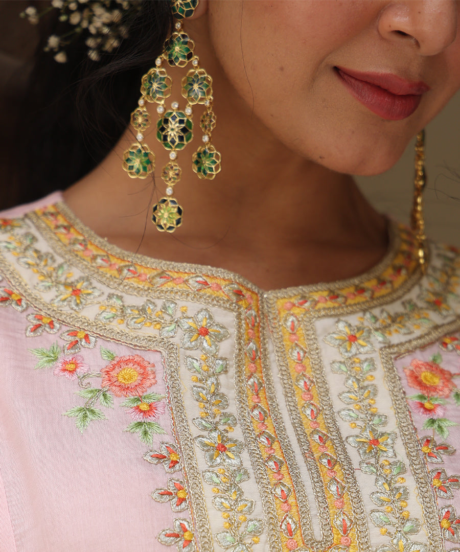 Green Gul Phool Earrings