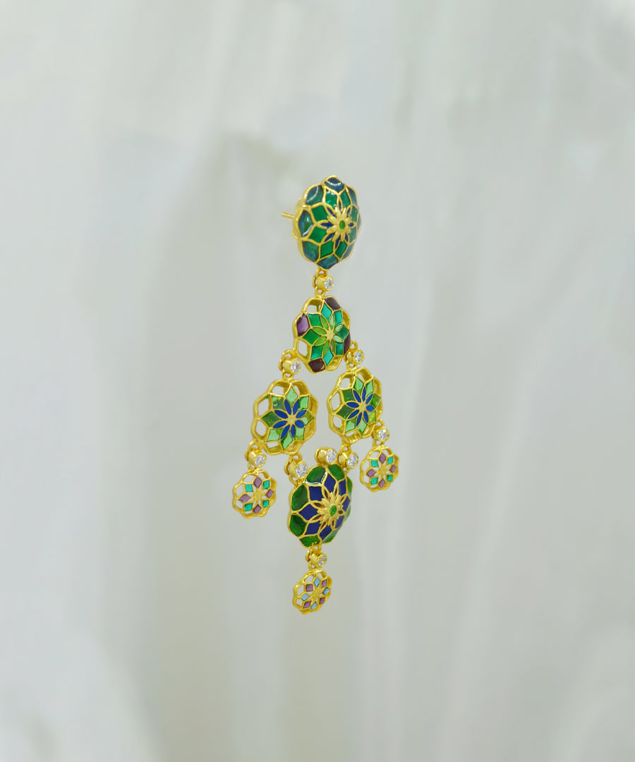 Green Gul Phool Earrings Small
