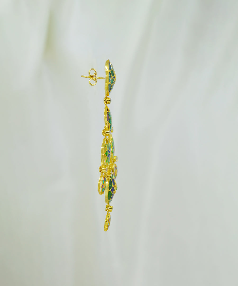 Green Gul Phool Earrings Small