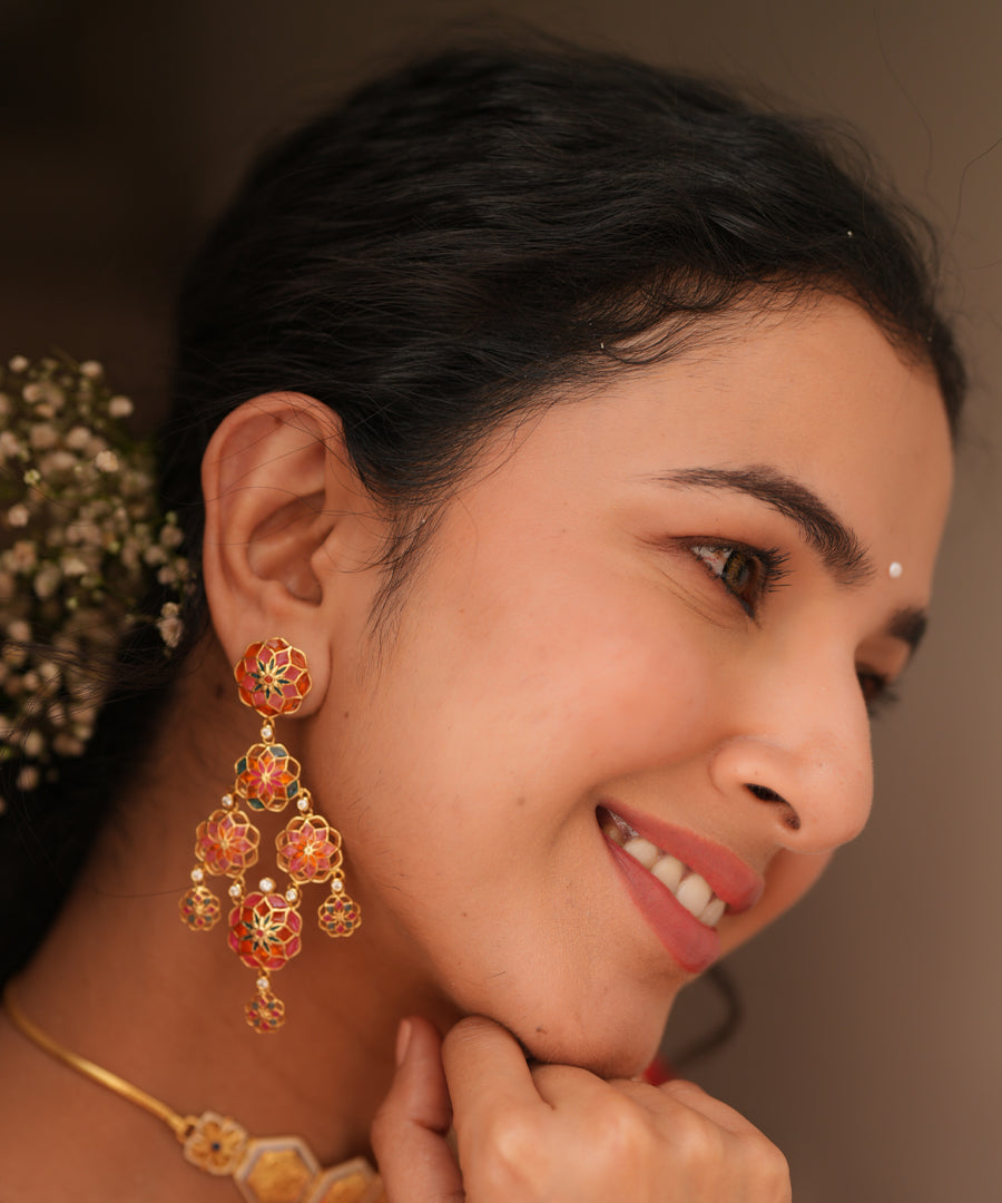 Pink Gul Phool Earrings Small