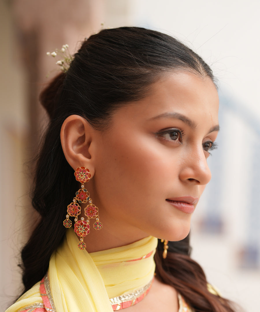 Pink Gul Phool Earrings Small