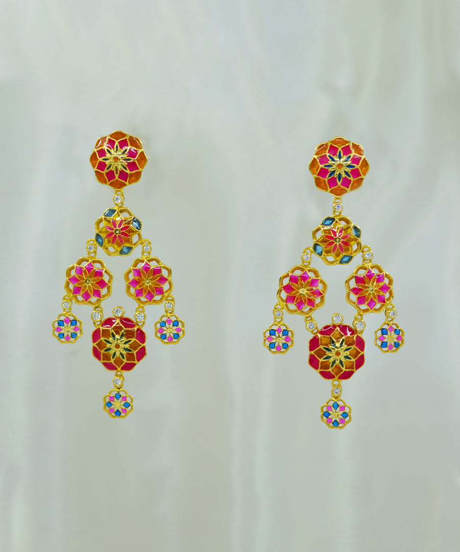 Pink Gul Phool Earrings Small