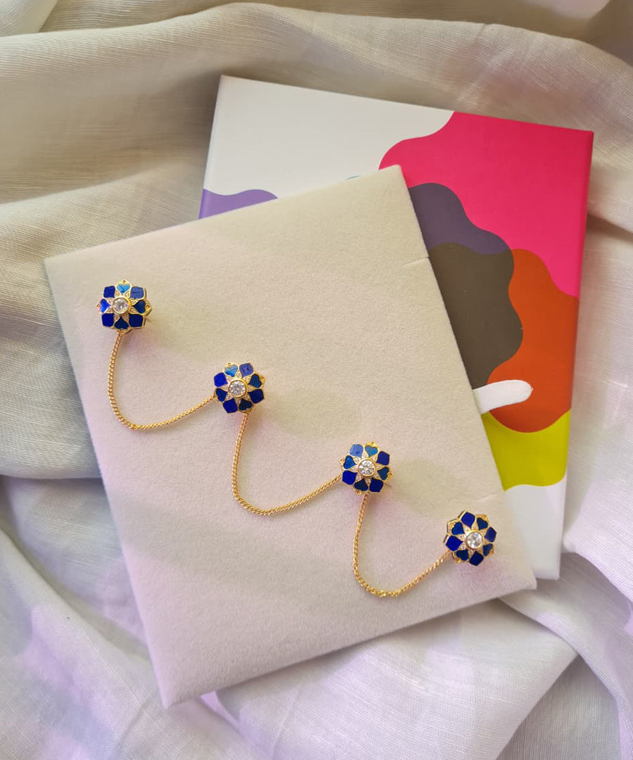 Feroza Stud Earrings with Rajwada Kurta Buttons - Gift Box For Him and Her - Sterling Silver