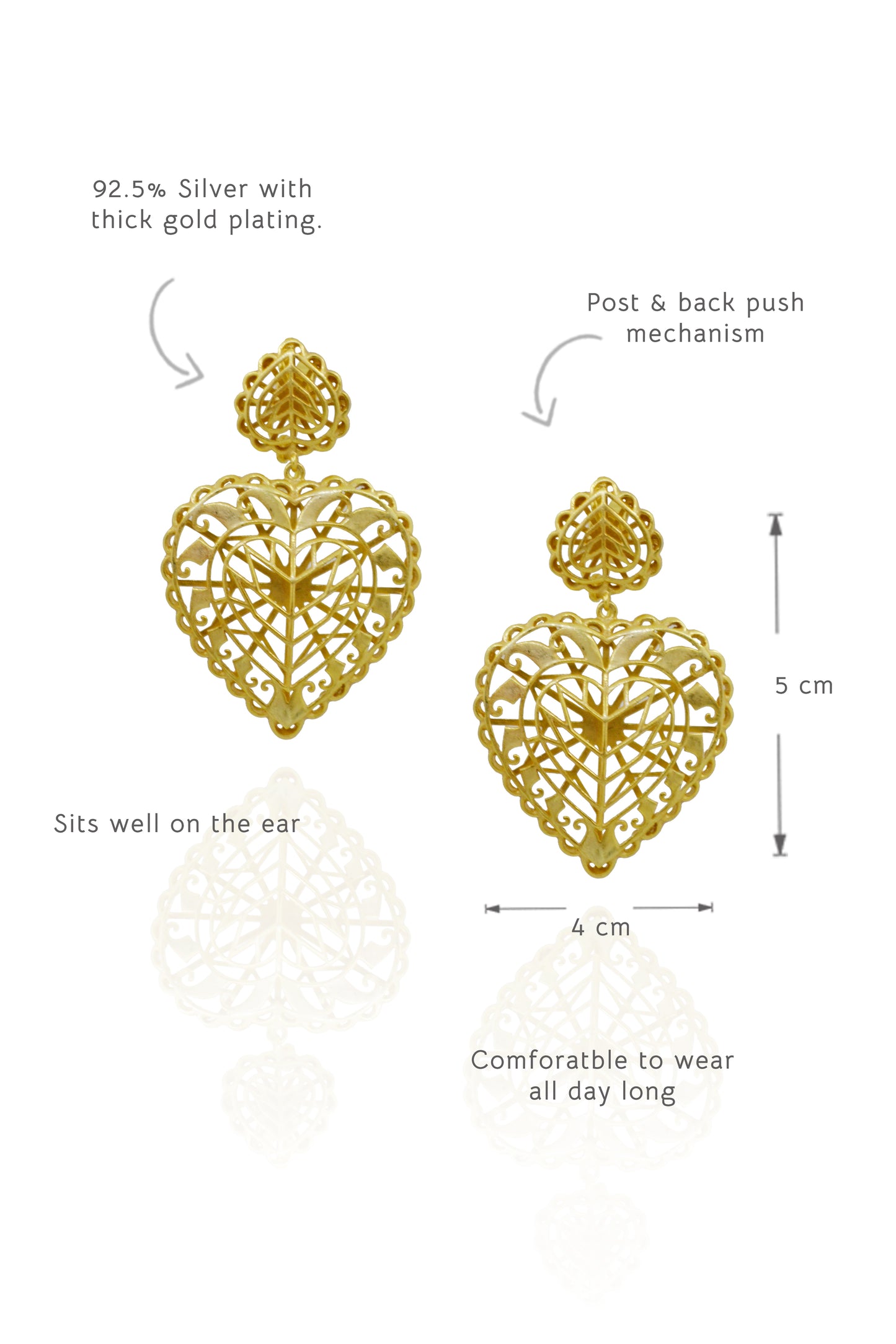 Rakaan Big Heart Drop Earrings – Gold Plated - Sterling Silver