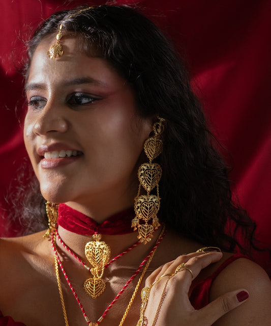 Rakaan Oversized Heart Earrings – Boho Statement Jewelry - Light Weight with Ear Chain - Gold Fini