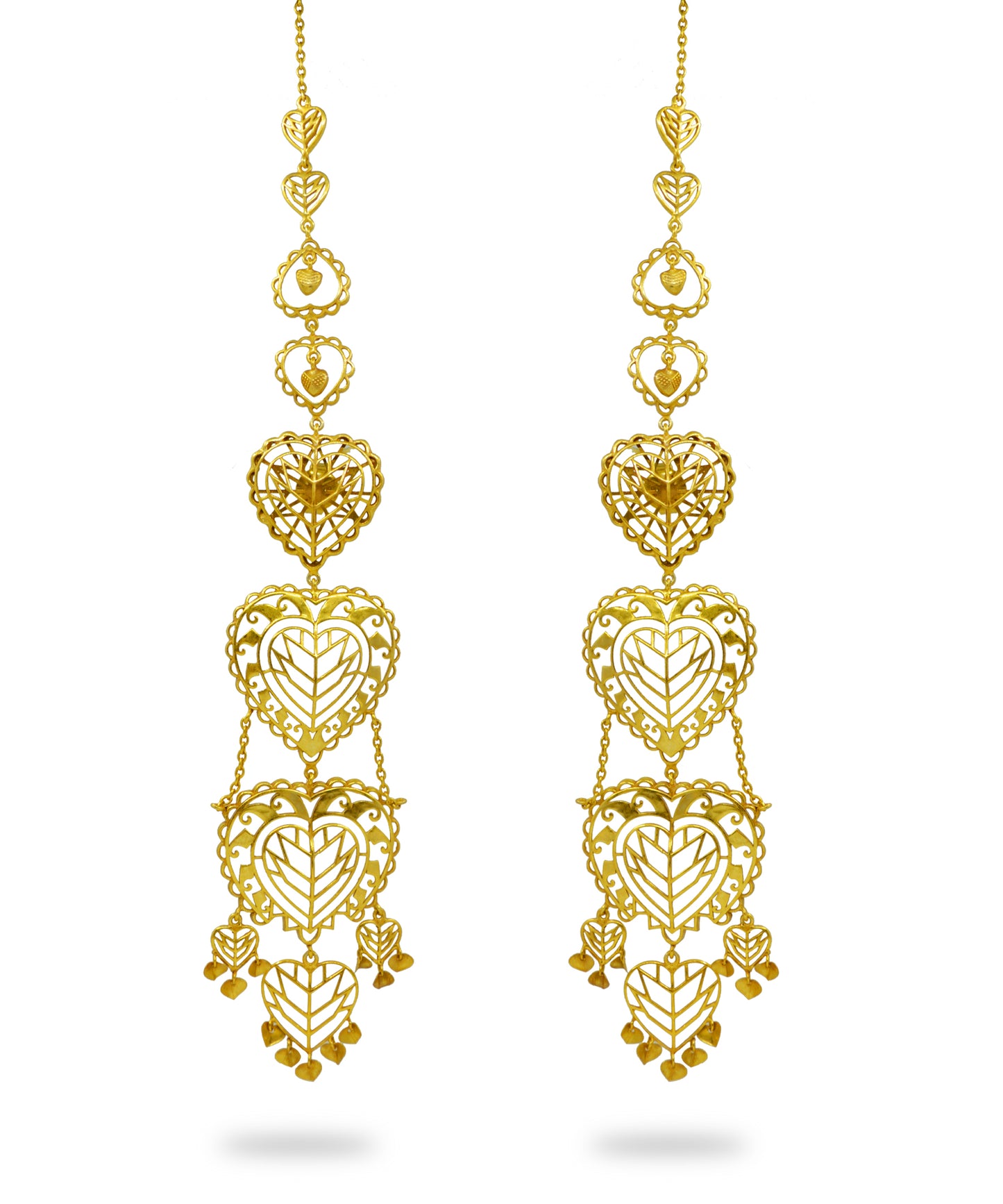 Rakaan Oversized Heart Earrings – Boho Statement Jewelry - Light Weight with Ear Chain - Gold Fini