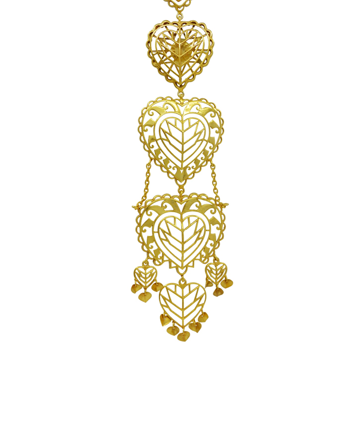 Rakaan Oversized Heart Earrings – Boho Statement Jewelry - Light Weight with Ear Chain - Gold Fini