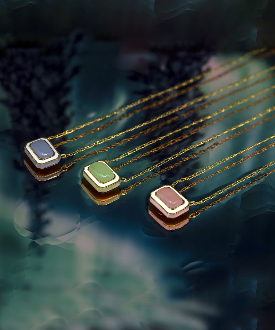 Handmade gemstone necklaces with gold plating.