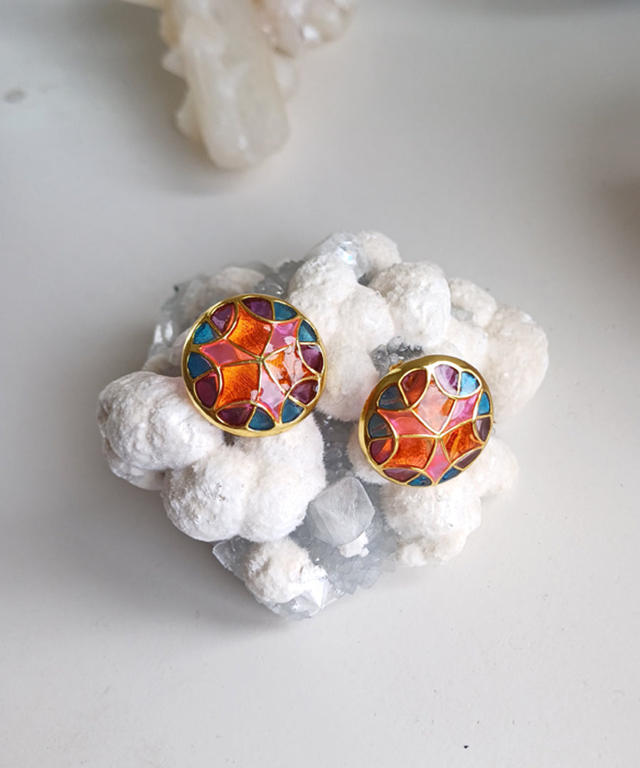 Rust Pink Golden Kaleidoscope Stud Earrings Small