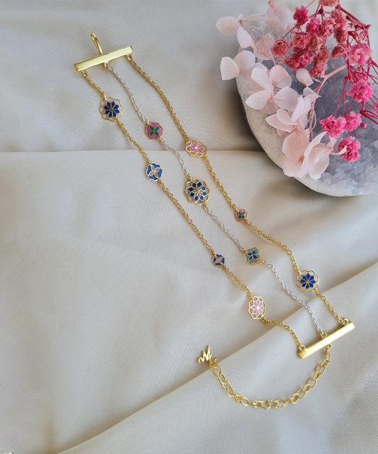 layered chain bracelet in sterling silver with thick gold plating.