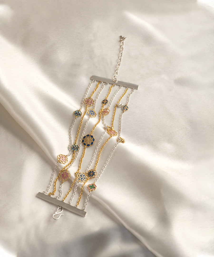 7 layered chain bracelet in sterling silver with anti-tarnish coating and gold plating from gul collection.