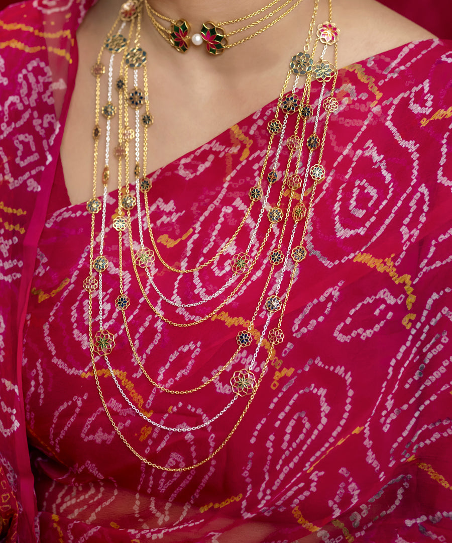 Three layer long designer chain necklace. 925 silver with gold plating from GUL collection by manner.