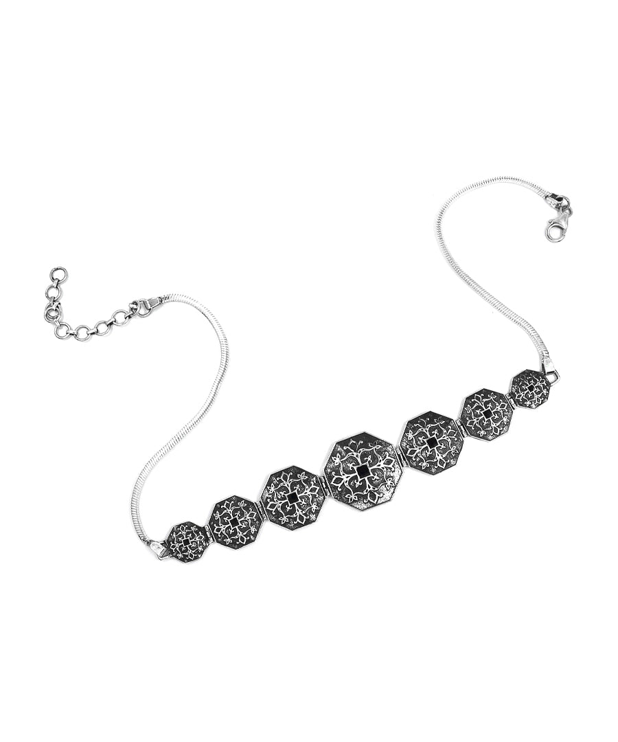 Silver oxidised gaur kanthi choker necklace 925 Silver handmade anti-tarnish choker necklace from Goonj collection by Manner India.