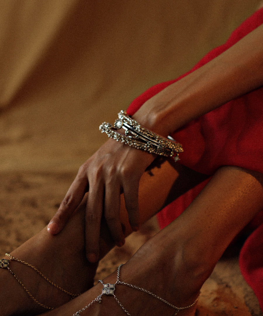 Silver oxidised tarnishfree charm designed bangles.