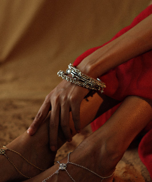 Silver oxidised tarnishfree charm designed bangles.