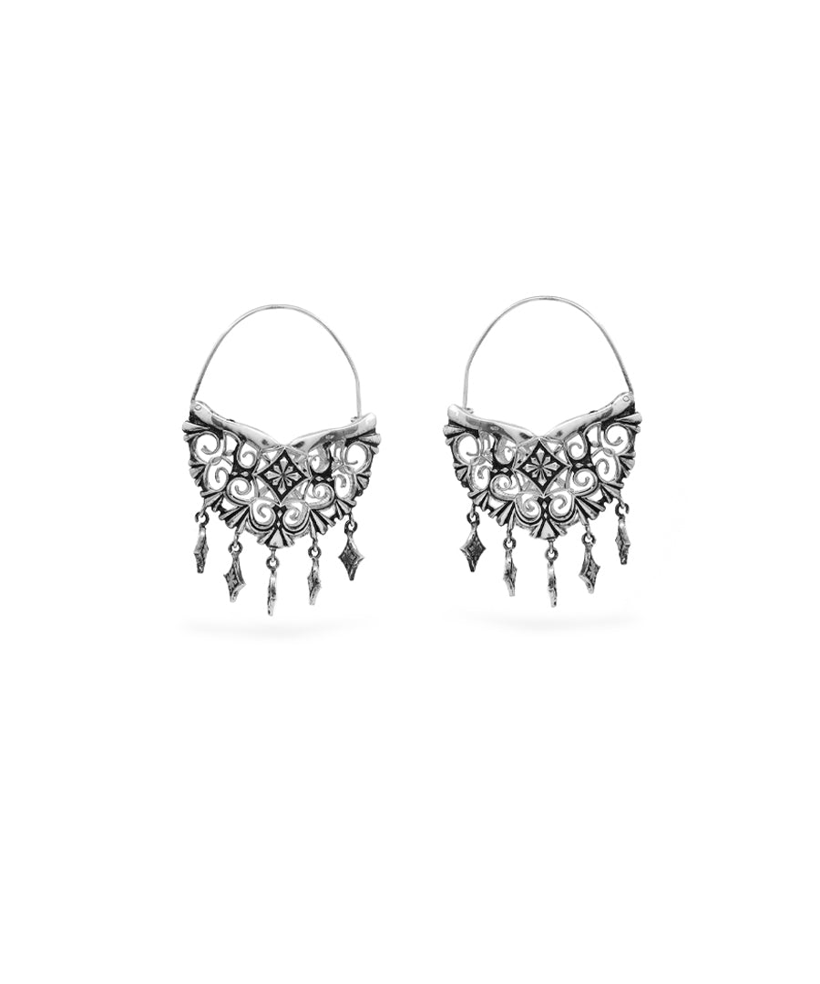 Silver Thar Bali Hoop Earrings