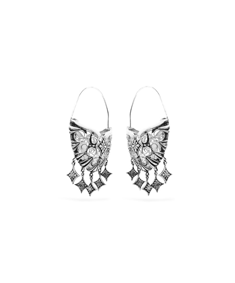Silver Thar Bali Hoop Earrings