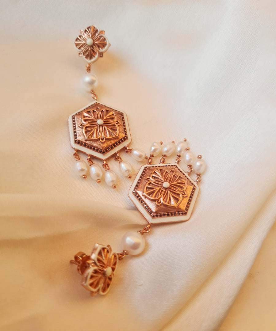 Rosegold Brown Zircon Magnolia Earrings