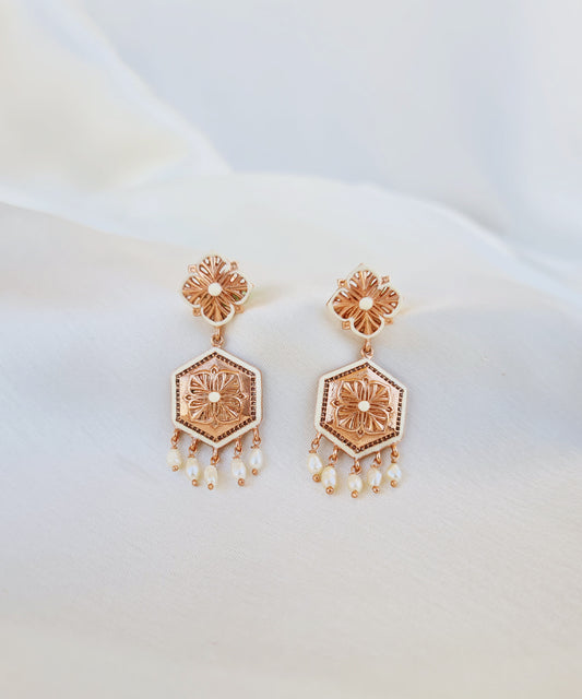 Rosegold Brown Zircon Magnolia Small Earrings