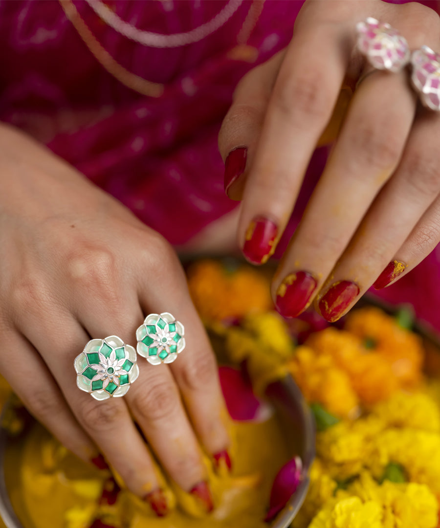 Silver Green Gul Askim Ring
