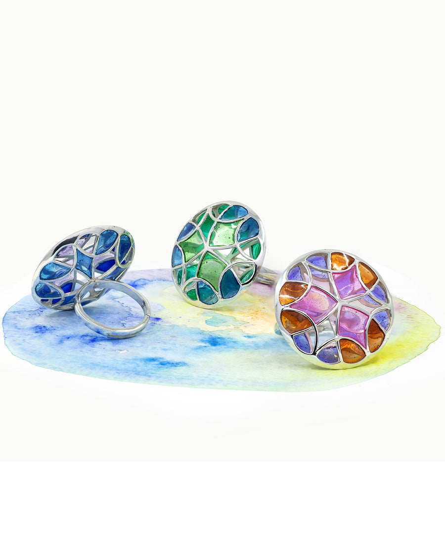 Aqua Blue Kaleidoscope Ring